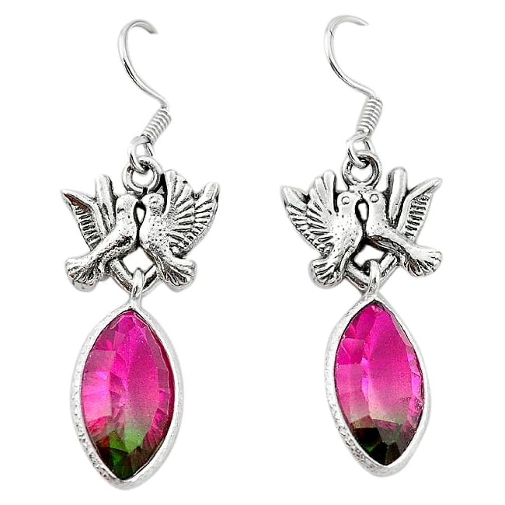 Clearance-Watermelon tourmaline (lab) 925 silver love birds earrings jewelry k66958