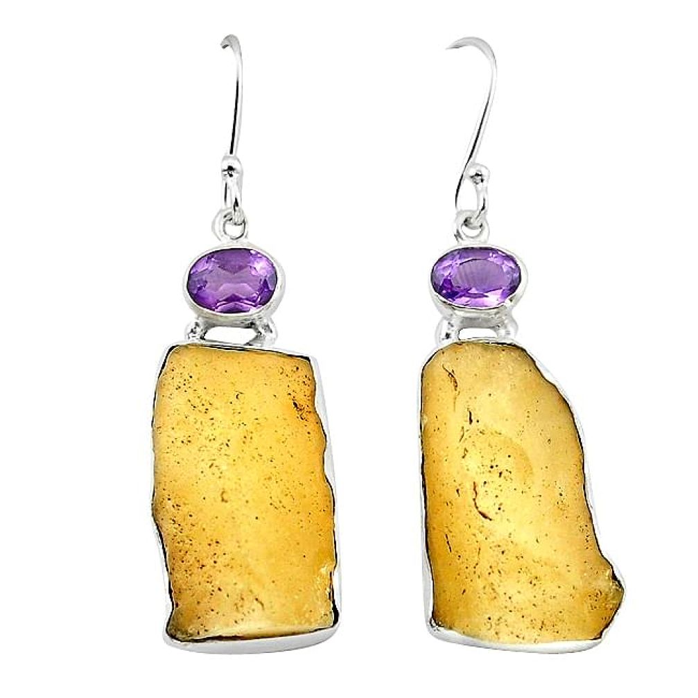 Clearance-Natural libyan desert glass (gold tektite) 925 silver dangle earrings k77654