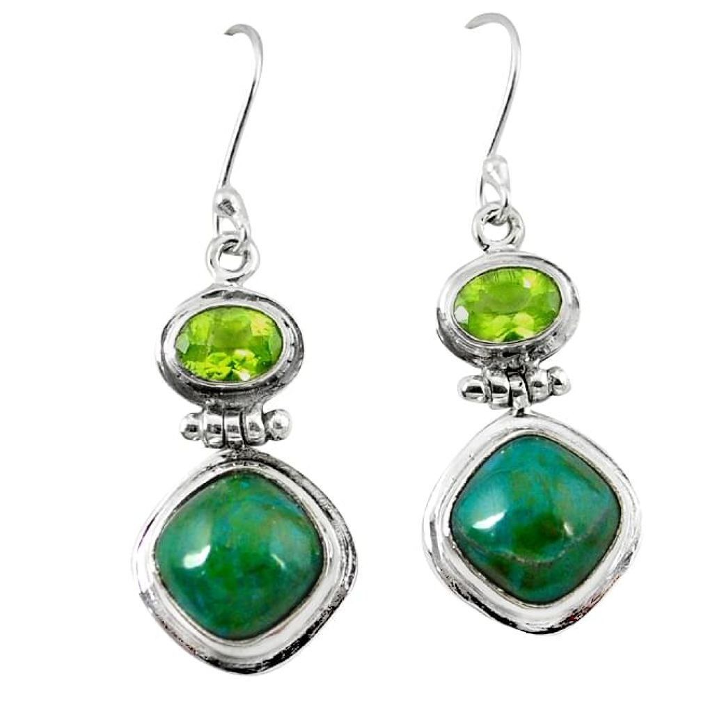 Clearance-Natural green chrysocolla peridot 925 sterling silver dangle earrings k78052