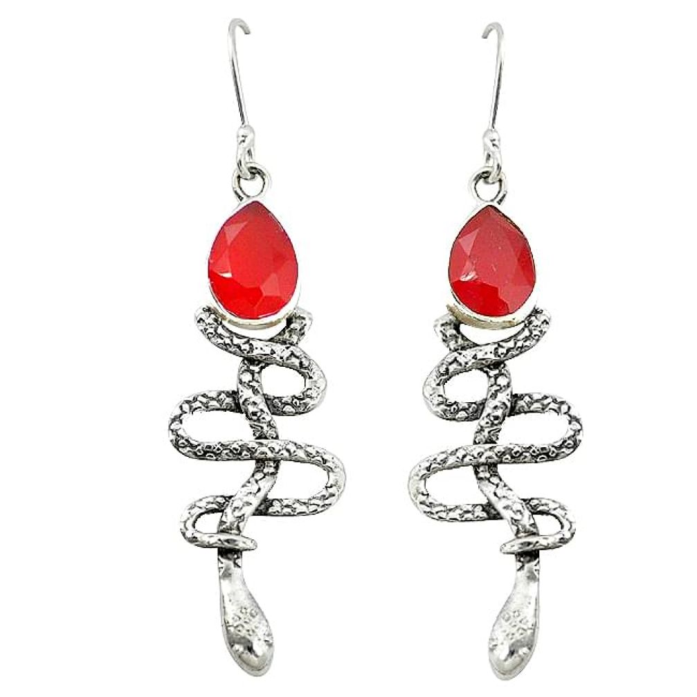 Natural orange cornelian (carnelian) 925 silver snake earrings jewelry k79987