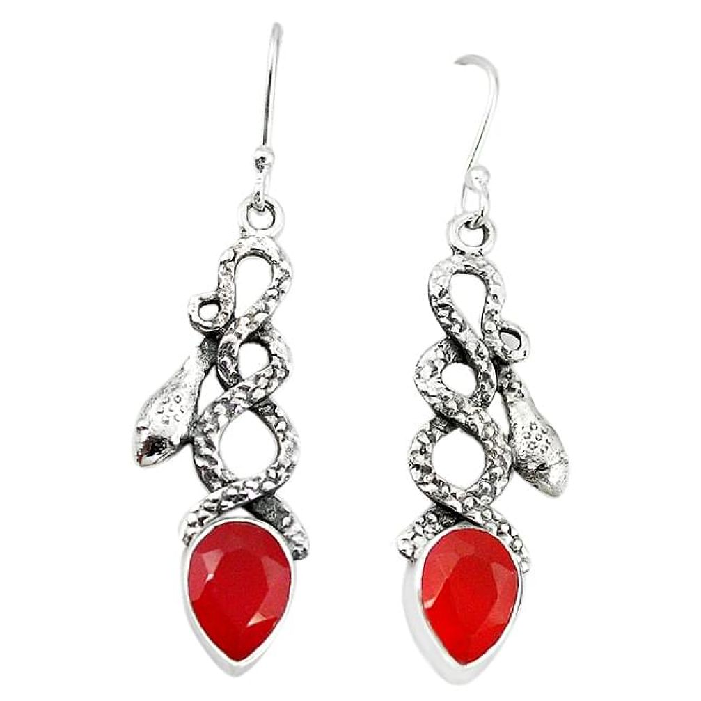 Clearance-Natural orange cornelian (carnelian) 925 silver snake earrings k80005