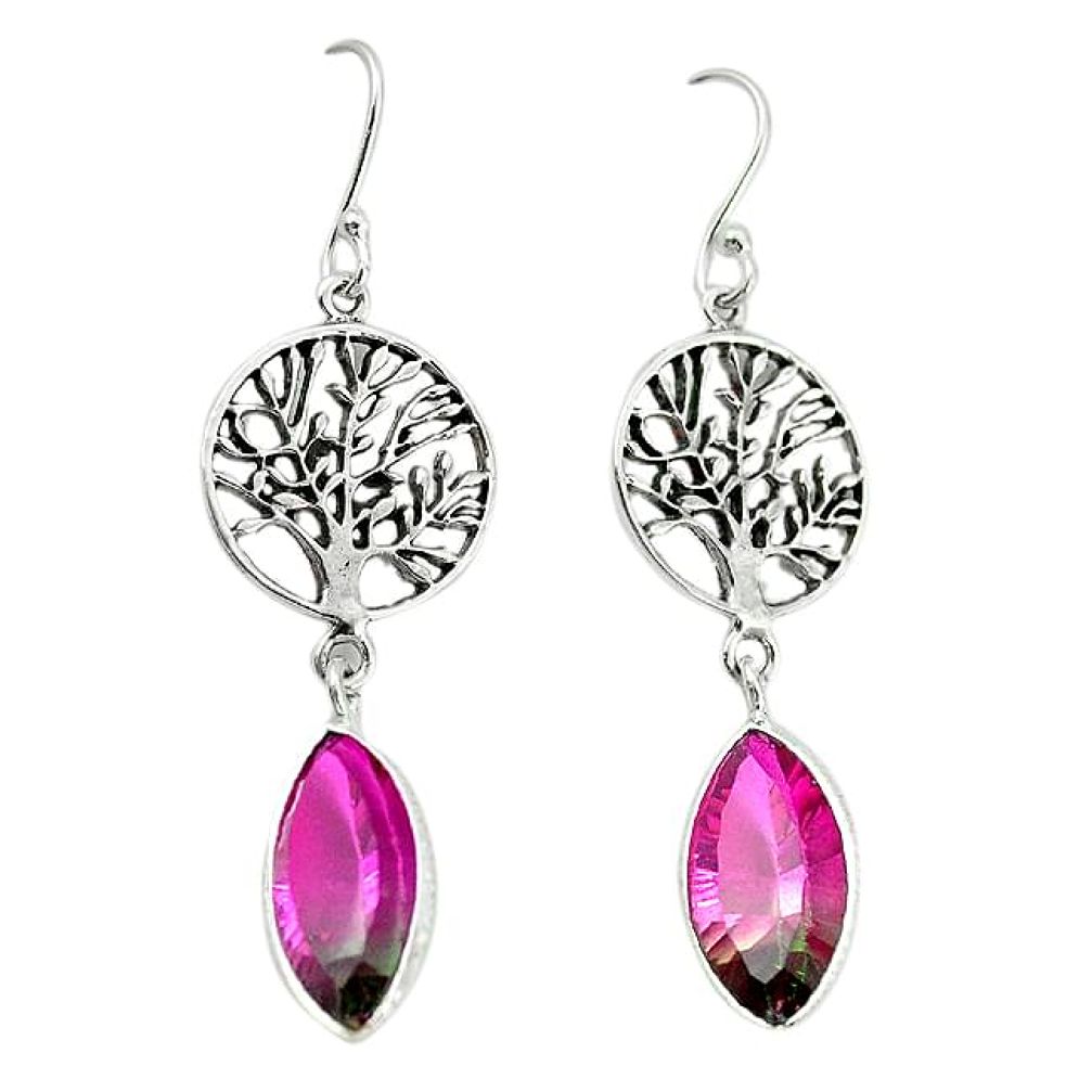 925 silver watermelon tourmaline (lab) tree of life earrings jewelry k80064