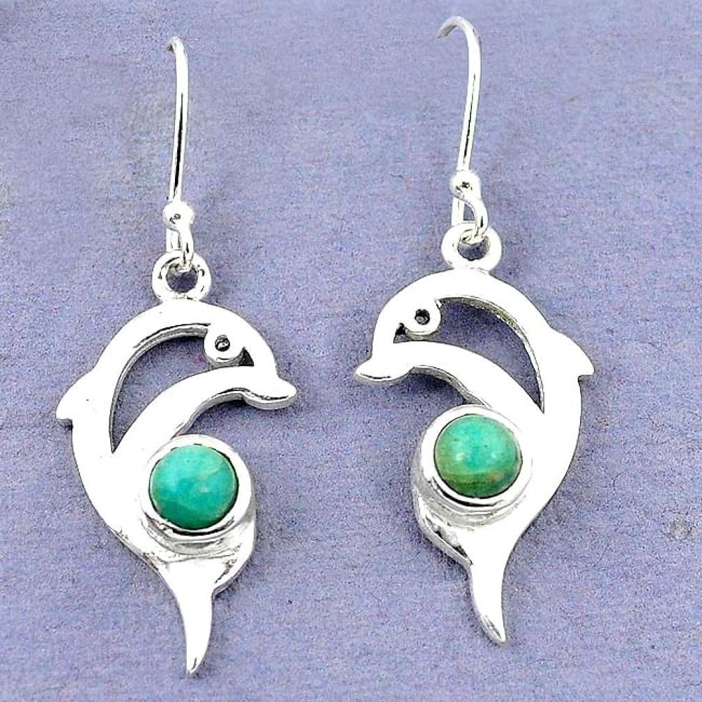 Natural green peruvian amazonite 925 sterling silver dolphin earrings k80659