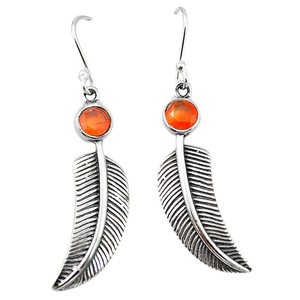 Natural orange cornelian (carnelian) 925 silver deltoid leaf earrings k80666