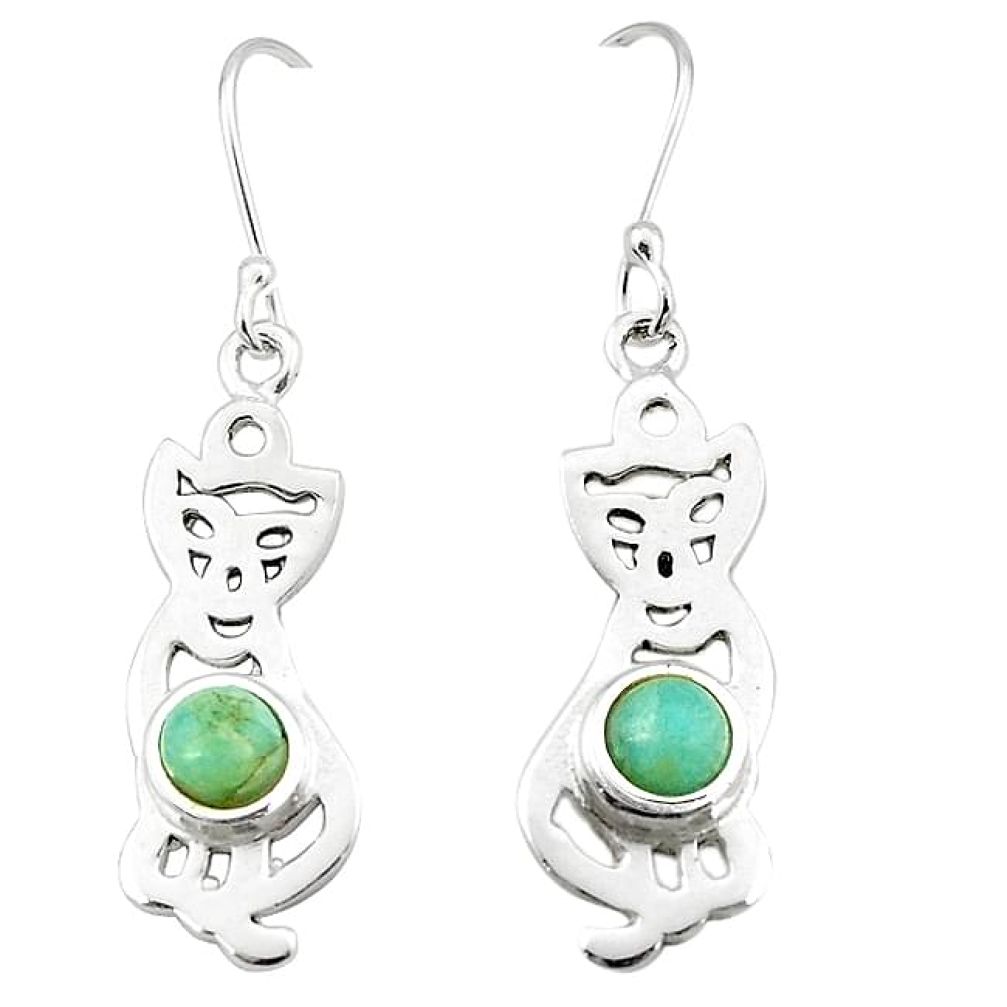 Natural green peruvian amazonite 925 sterling silver cat earrings k80702