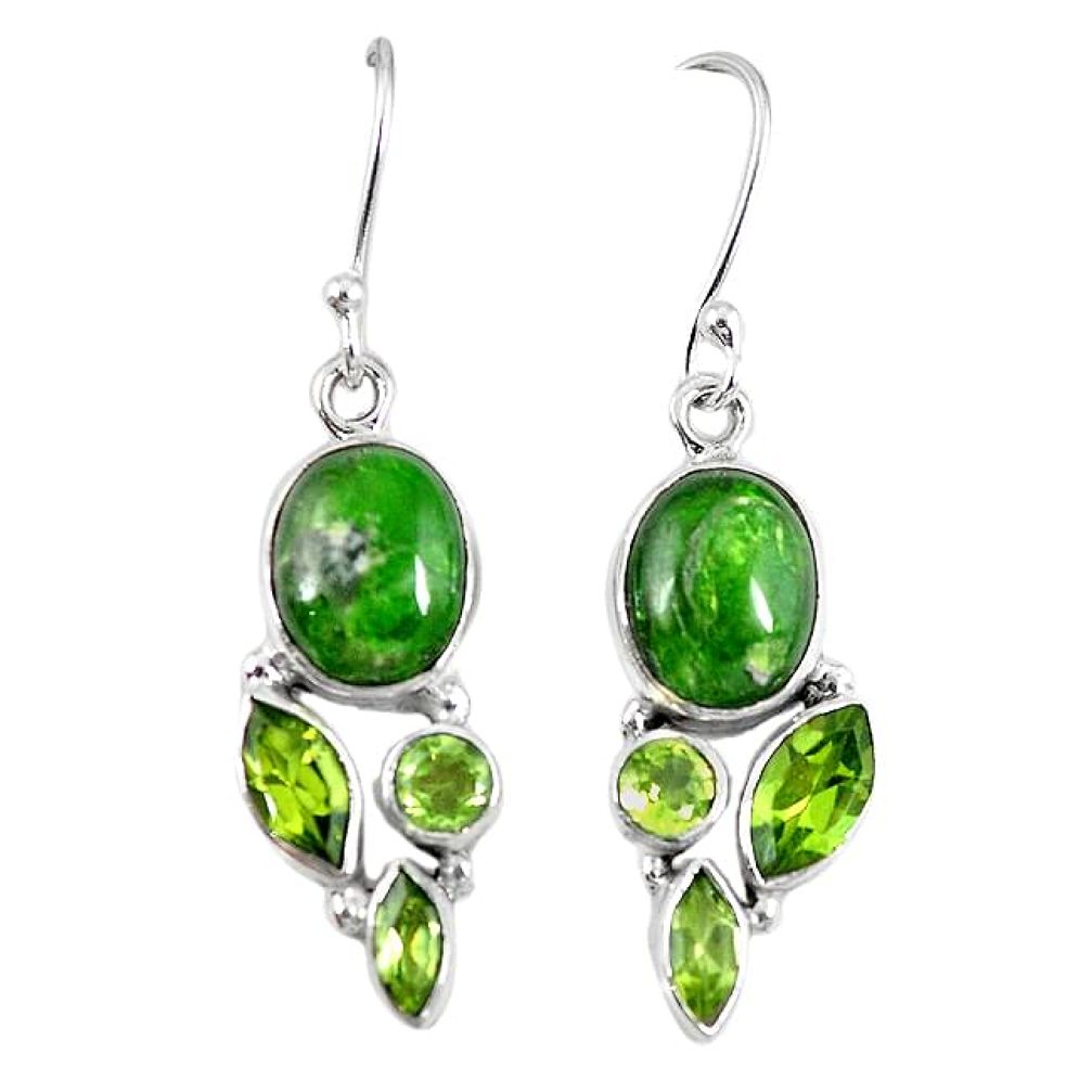 Clearance-Natural green chrome diopside peridot 925 silver dangle earrings k81249