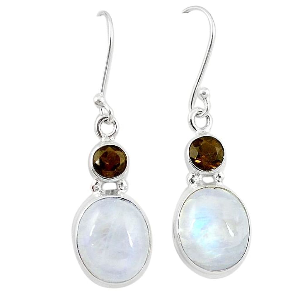 Natural rainbow moonstone smoky topaz 925 silver dangle earrings k81718