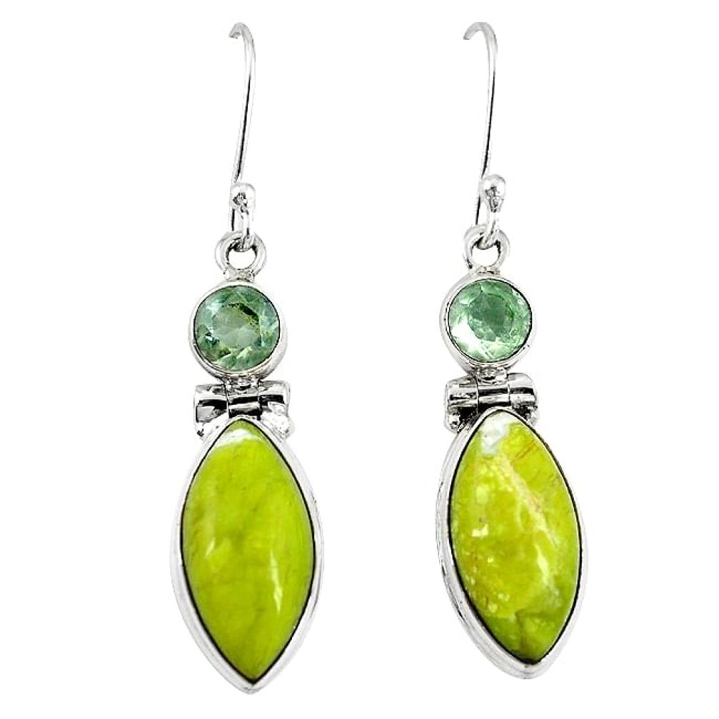 925 silver natural yellow lizardite (meditation stone) dangle earrings k82160