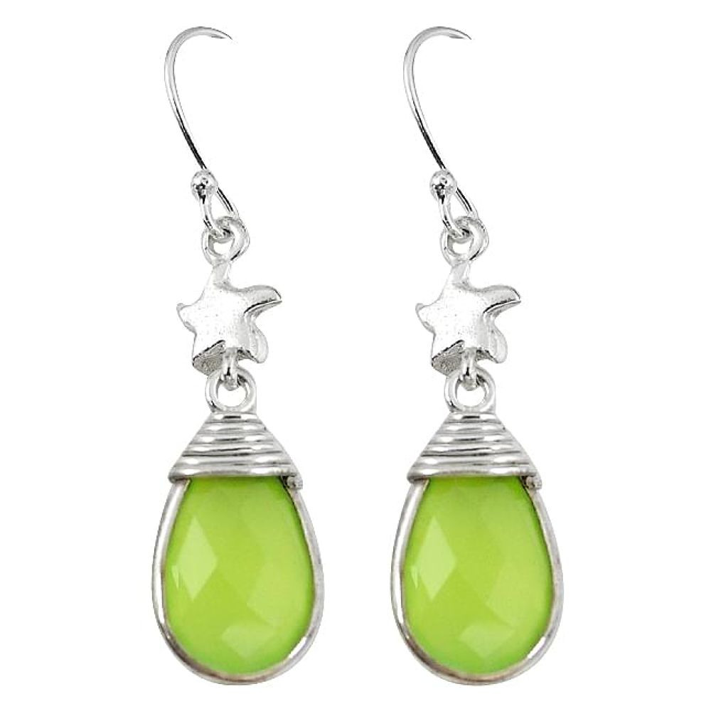 Clearance-Natural green prehnite 925 sterling silver dangle earrings jewelry k83205