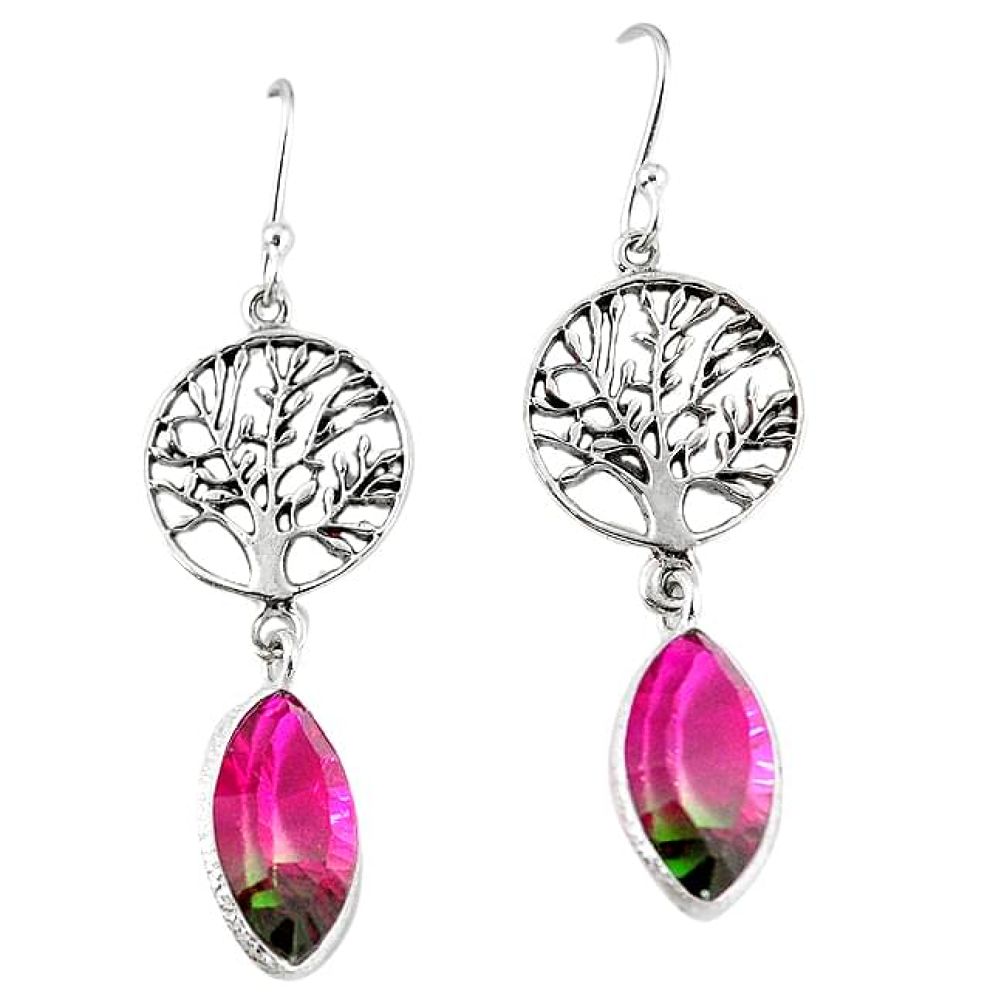 Clearance-Watermelon tourmaline (lab) 925 silver tree of life earrings jewelry k83638