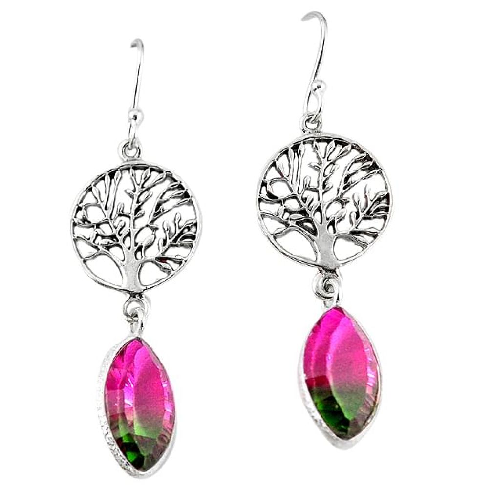 Clearance-925 silver watermelon tourmaline (lab) tree of life earrings jewelry k83639