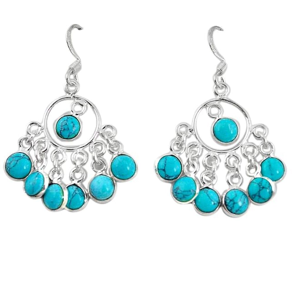 Clearance-Fine blue turquoise 925 sterling silver chandelier earrings jewelry k83668