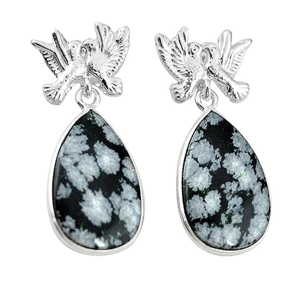 Natural black australian obsidian 925 silver love birds earrings k85234
