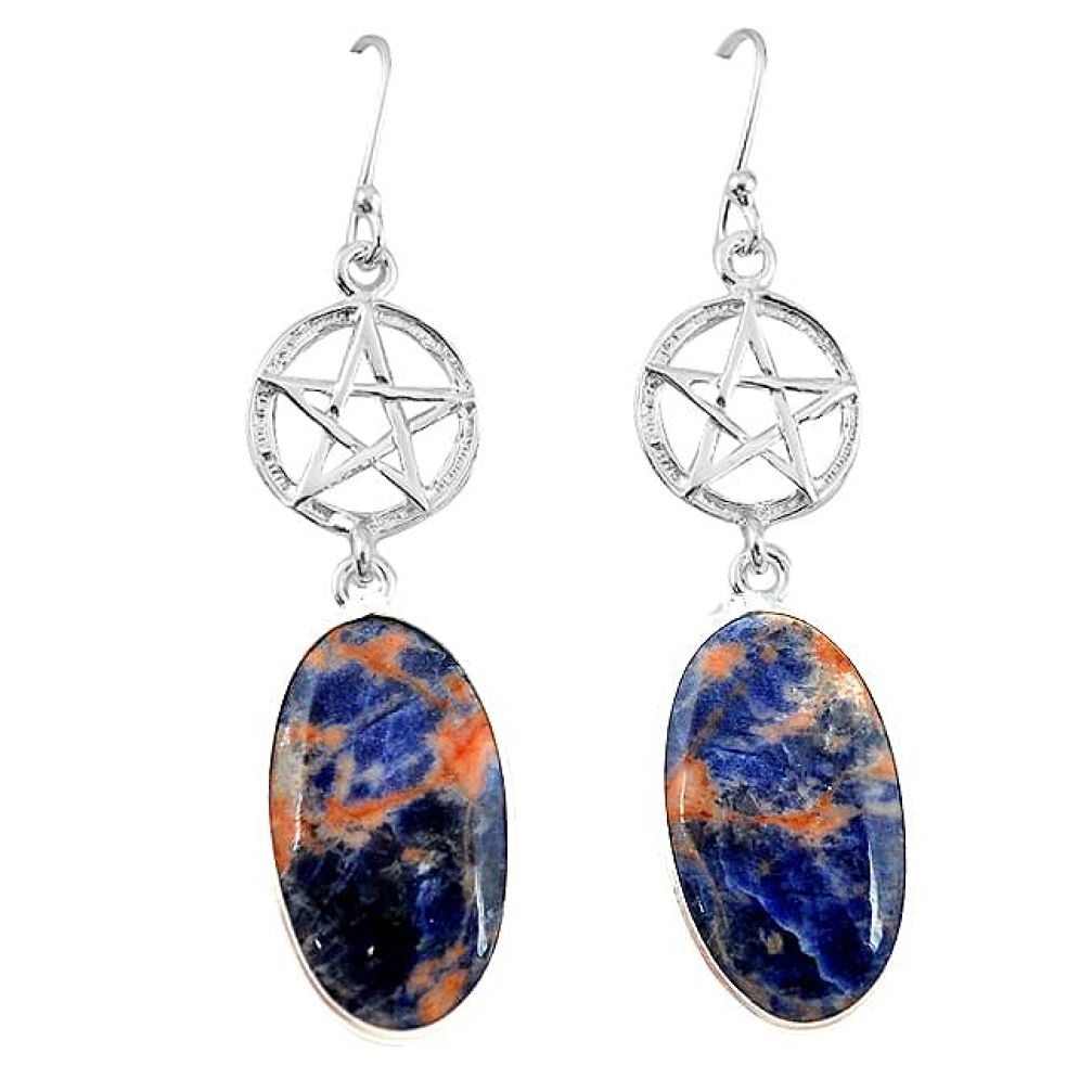 Natural orange sodalite 925 silver star of david earrings jewelry k85271