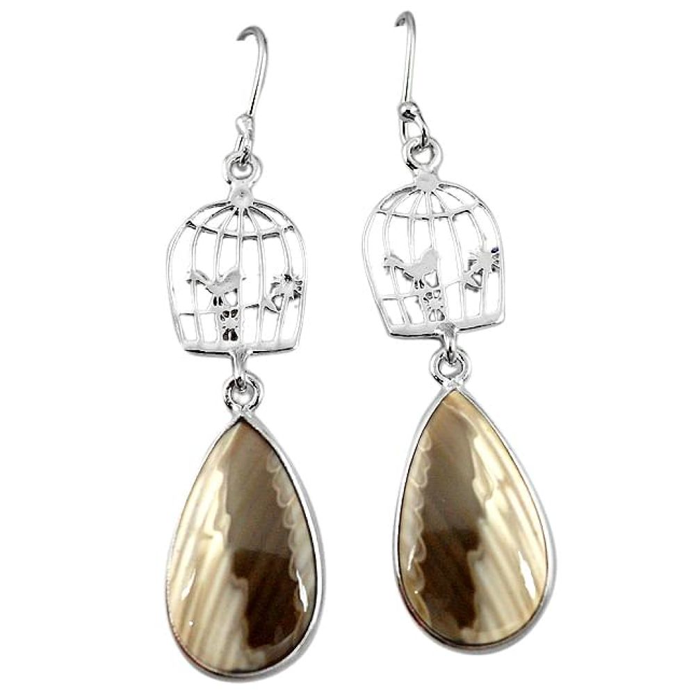 925 silver natural grey striped flint ohio dangle cage charm earrings k85289