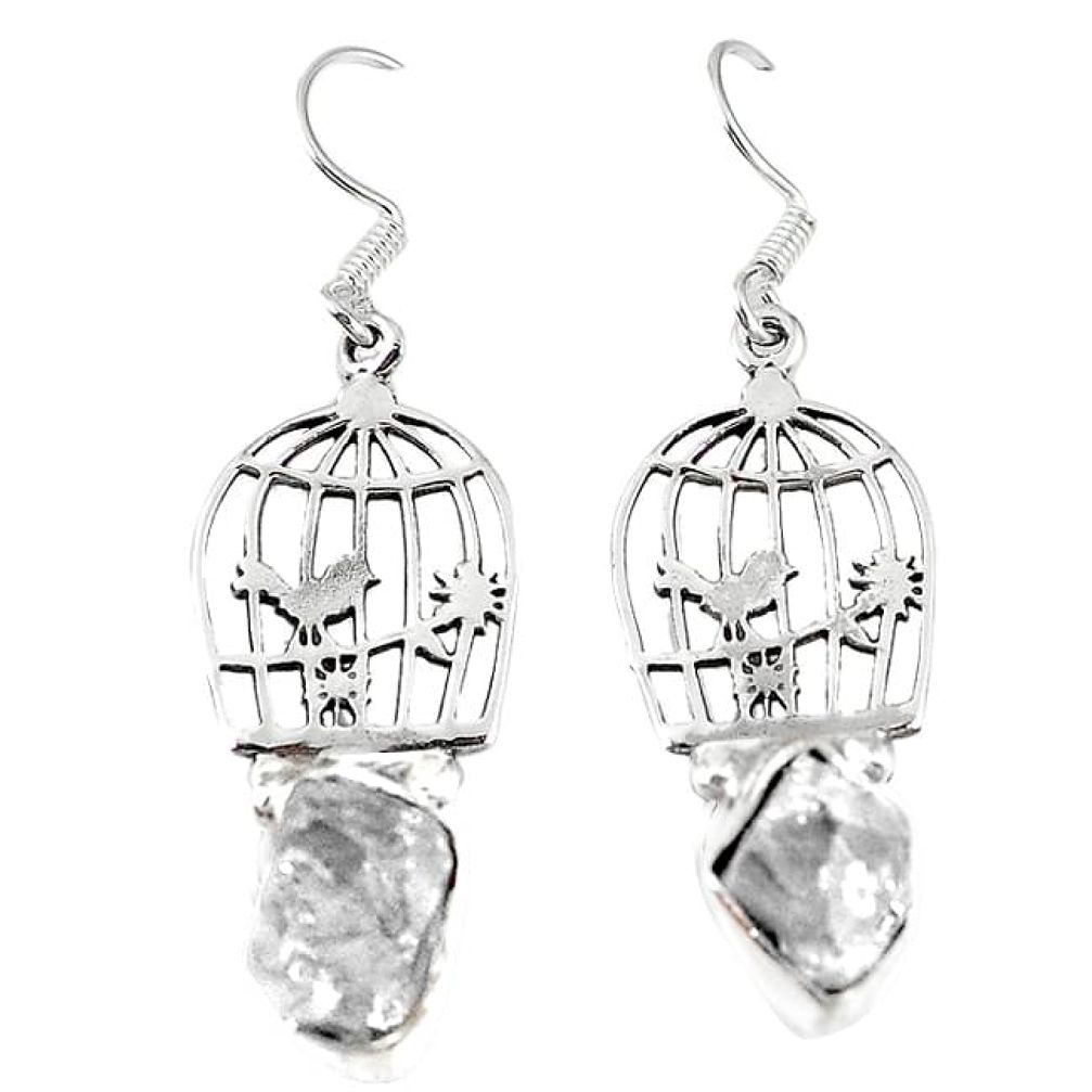 Natural white herkimer diamond 925 silver dangle cage charm earrings k85508