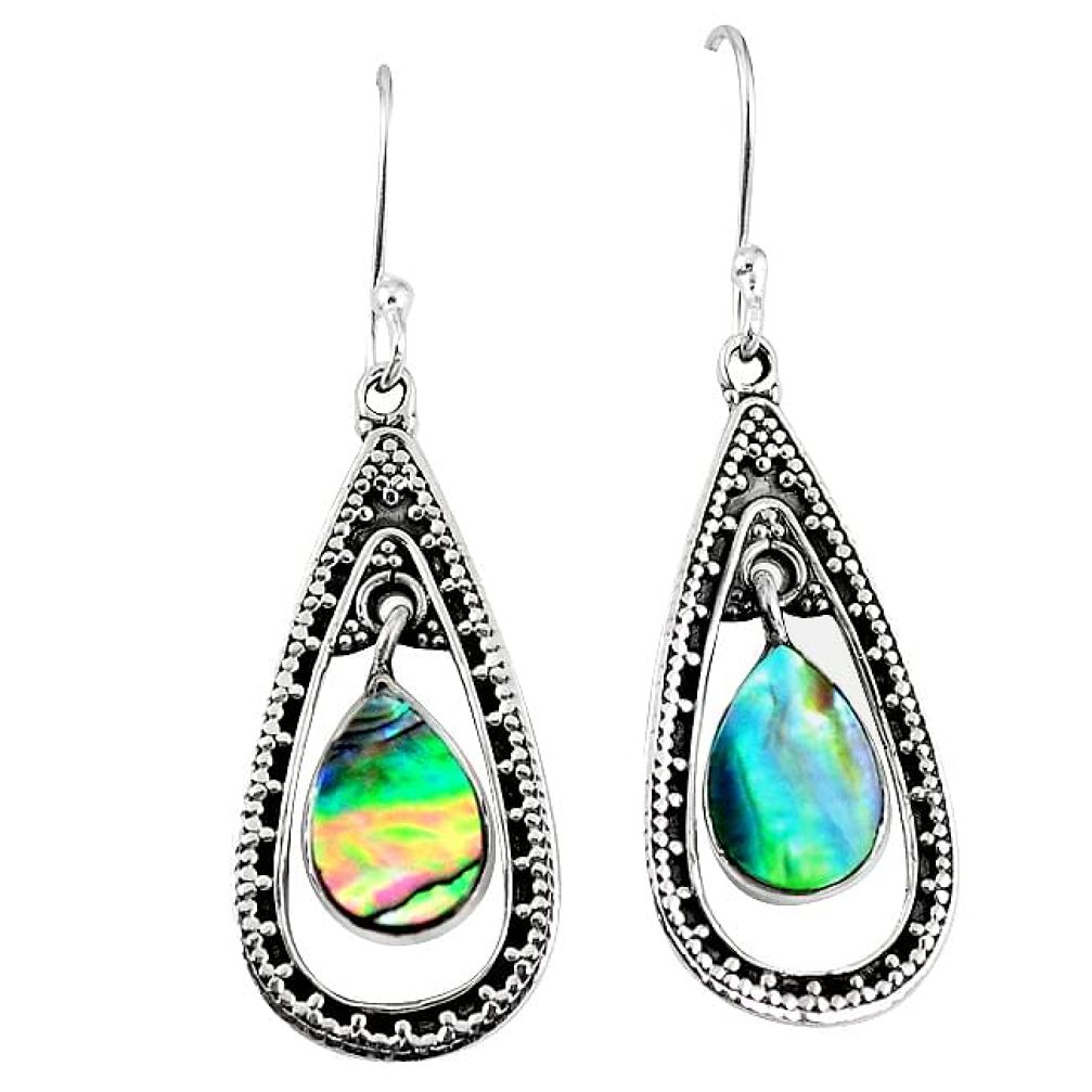 Natural green abalone paua seashell 925 silver dangle earrings jewelry k87641