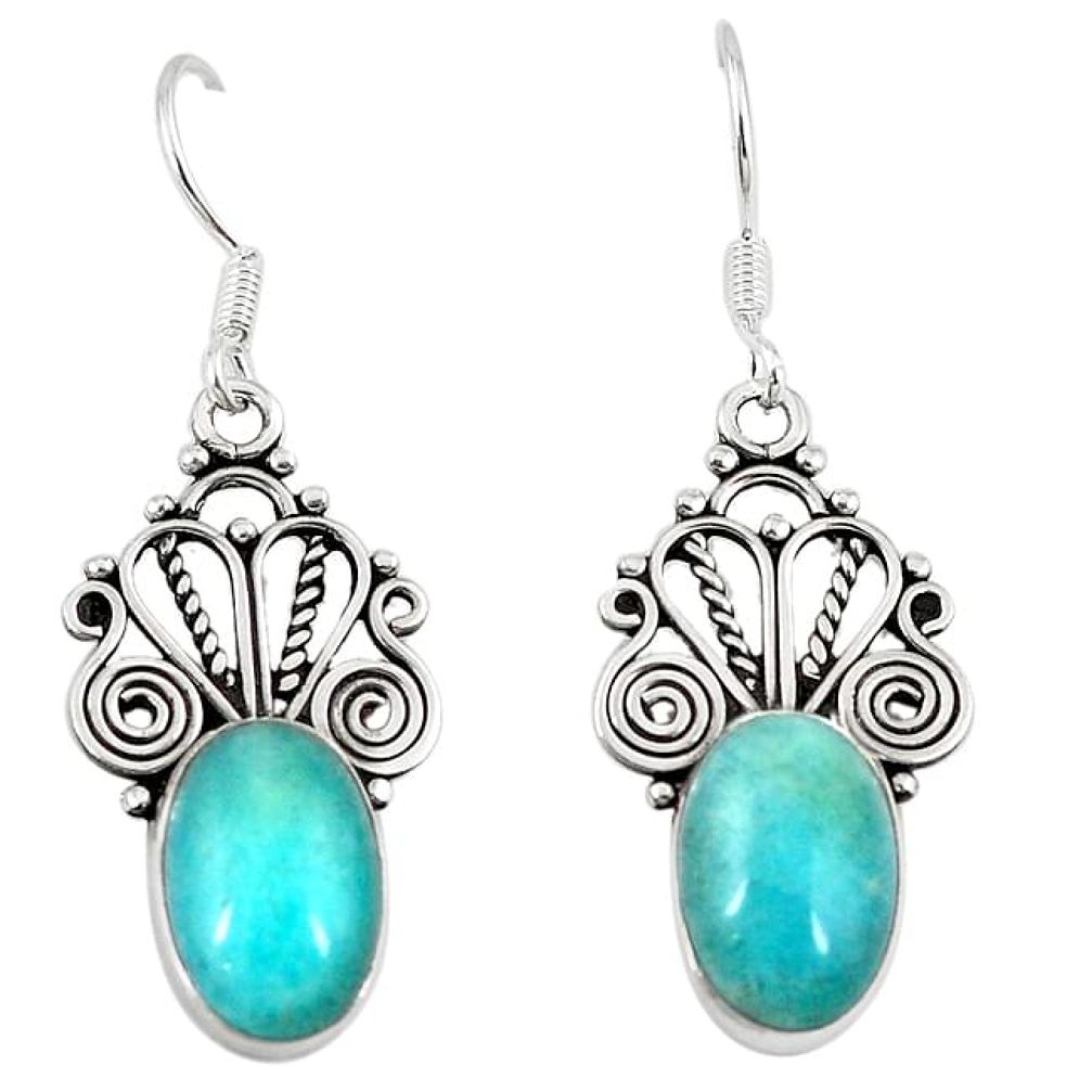 Natural green peruvian amazonite 925 sterling silver dangle earrings k89468