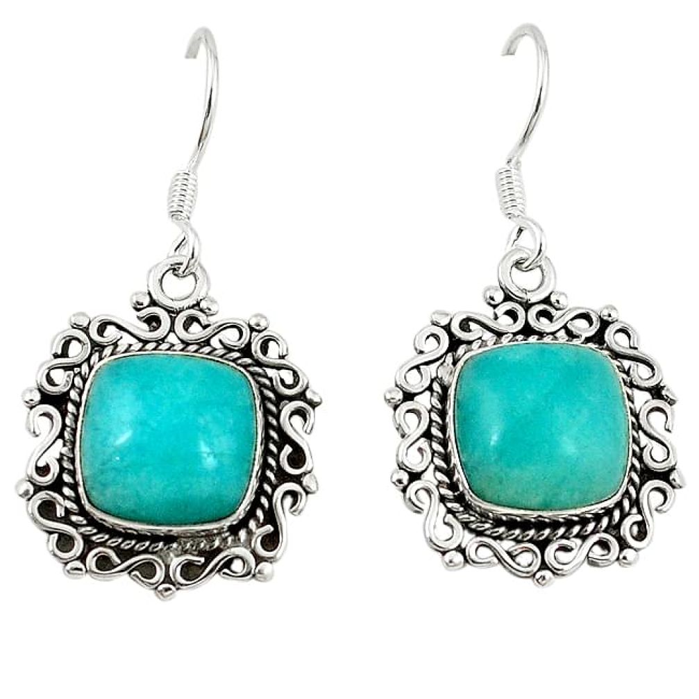 Natural green peruvian amazonite 925 sterling silver dangle earrings k89488