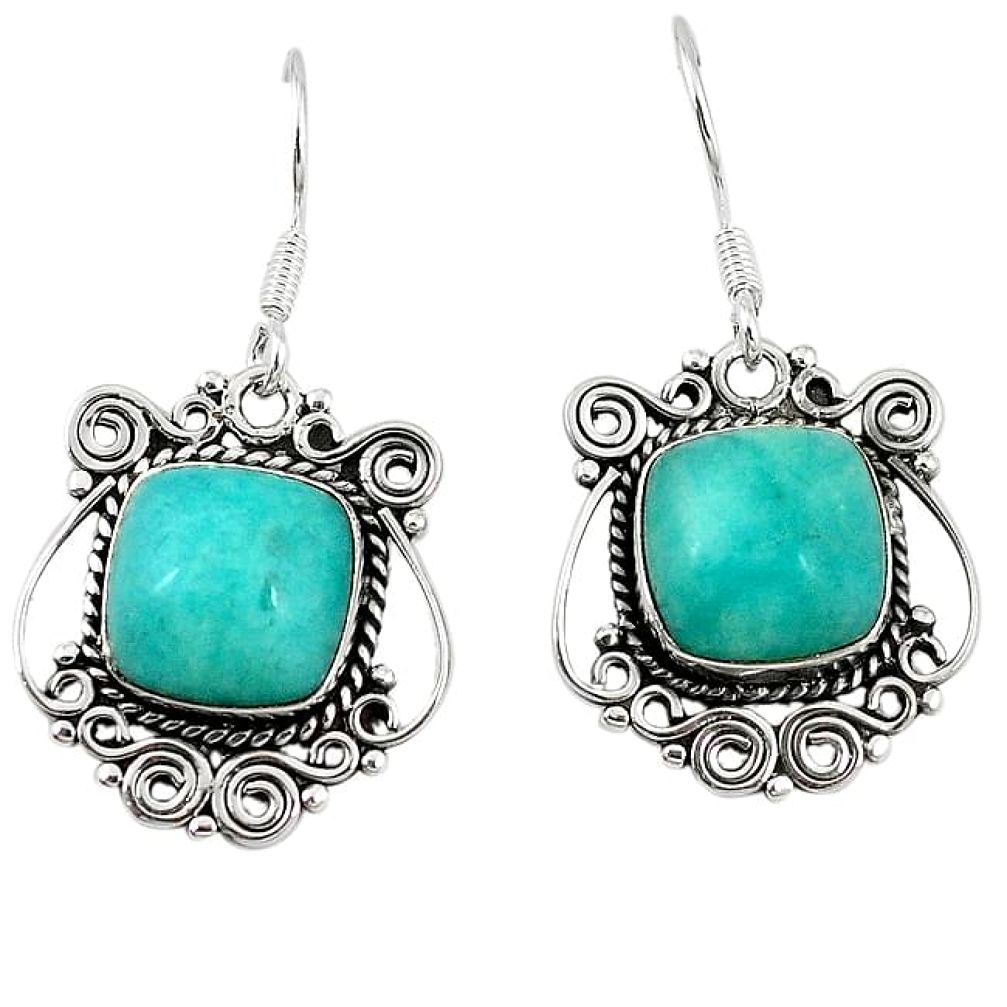 Natural green peruvian amazonite 925 sterling silver dangle earrings k89489