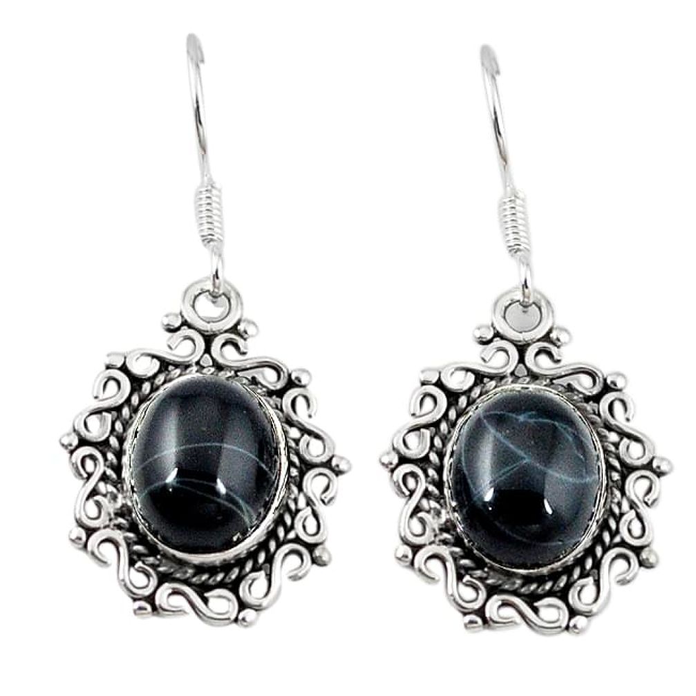 925 silver natural black spider web obsidian dangle earrings jewelry k89620