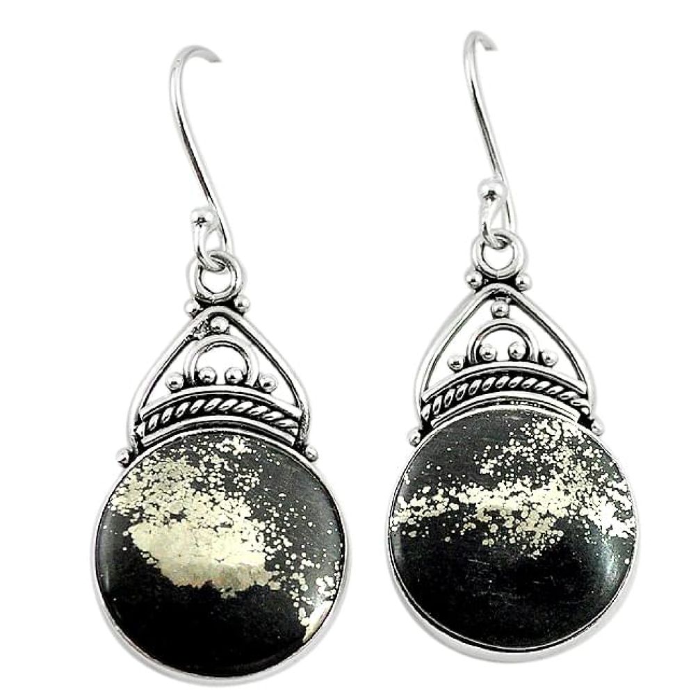 Golden pyrite in magnetite (healer's gold) 925 silver dangle earrings k91976