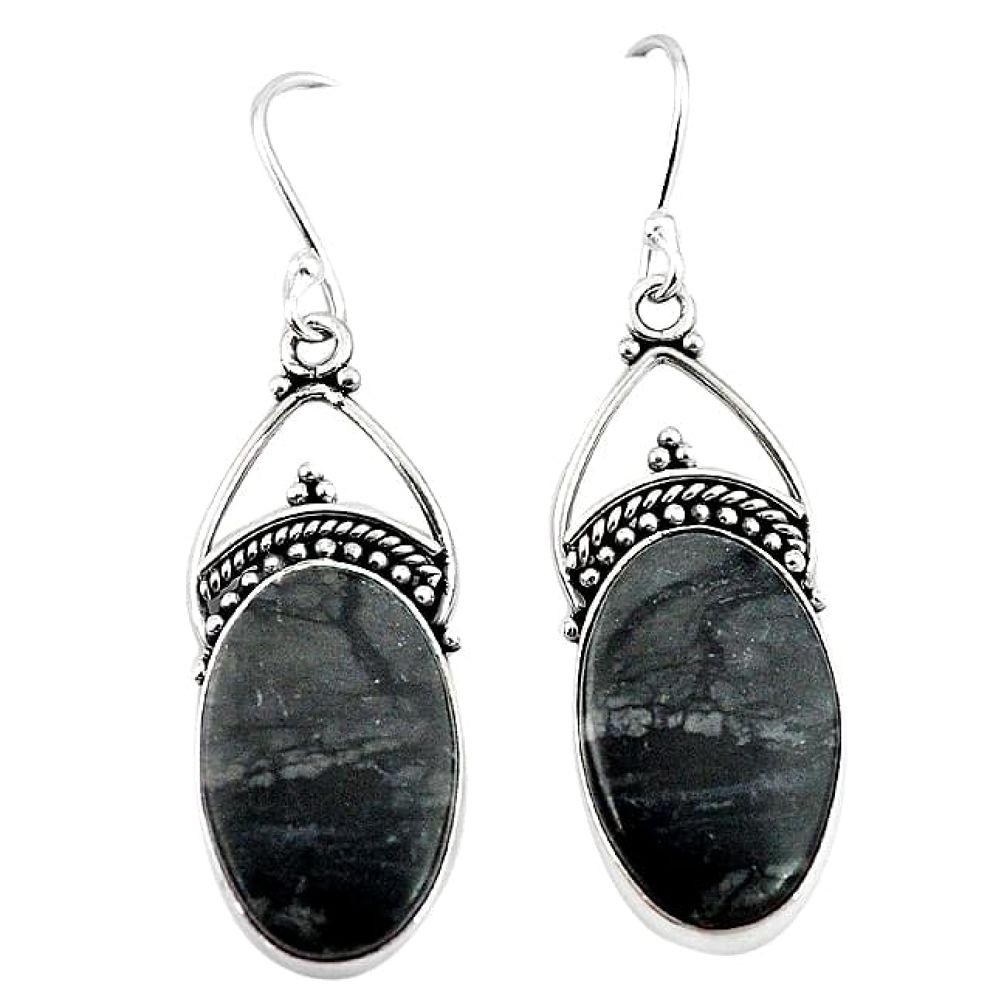 Natural black pietersite (african) 925 silver dangle earrings jewelry k91993