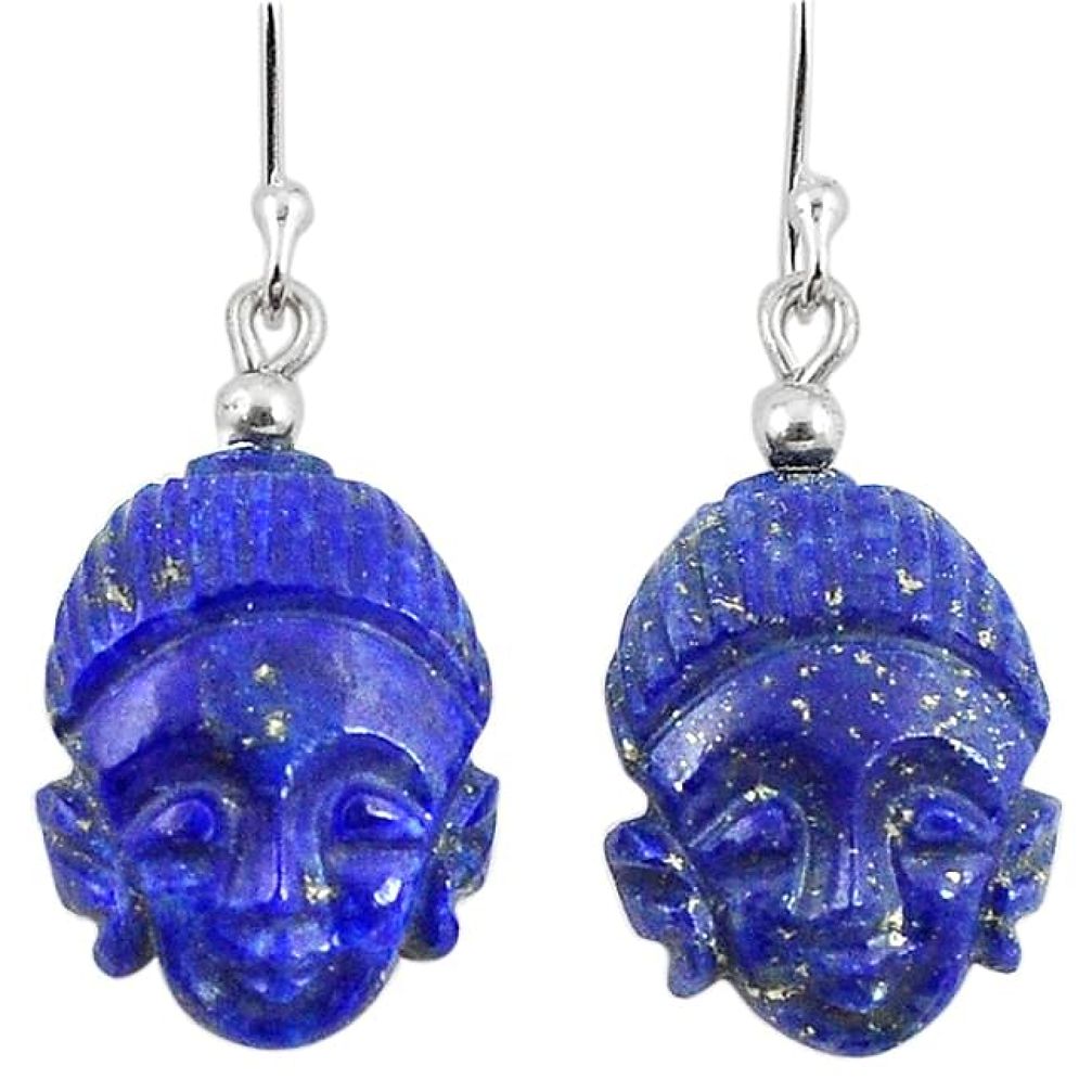 925 silver natural blue lapis lazuli buddha charm earrings jewelry k92245