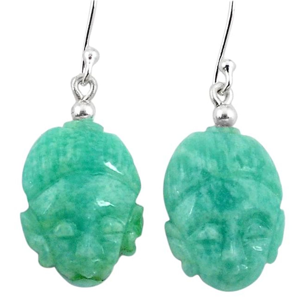 Natural green peruvian amazonite 925 silver buddha charm earrings k92250