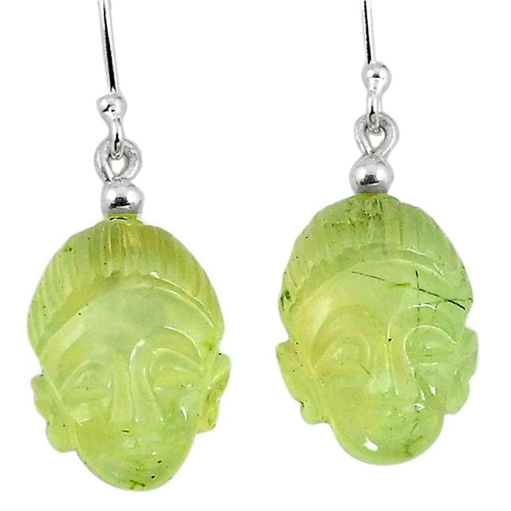 Natural green prehnite 925 sterling silver buddha charm earrings k92267