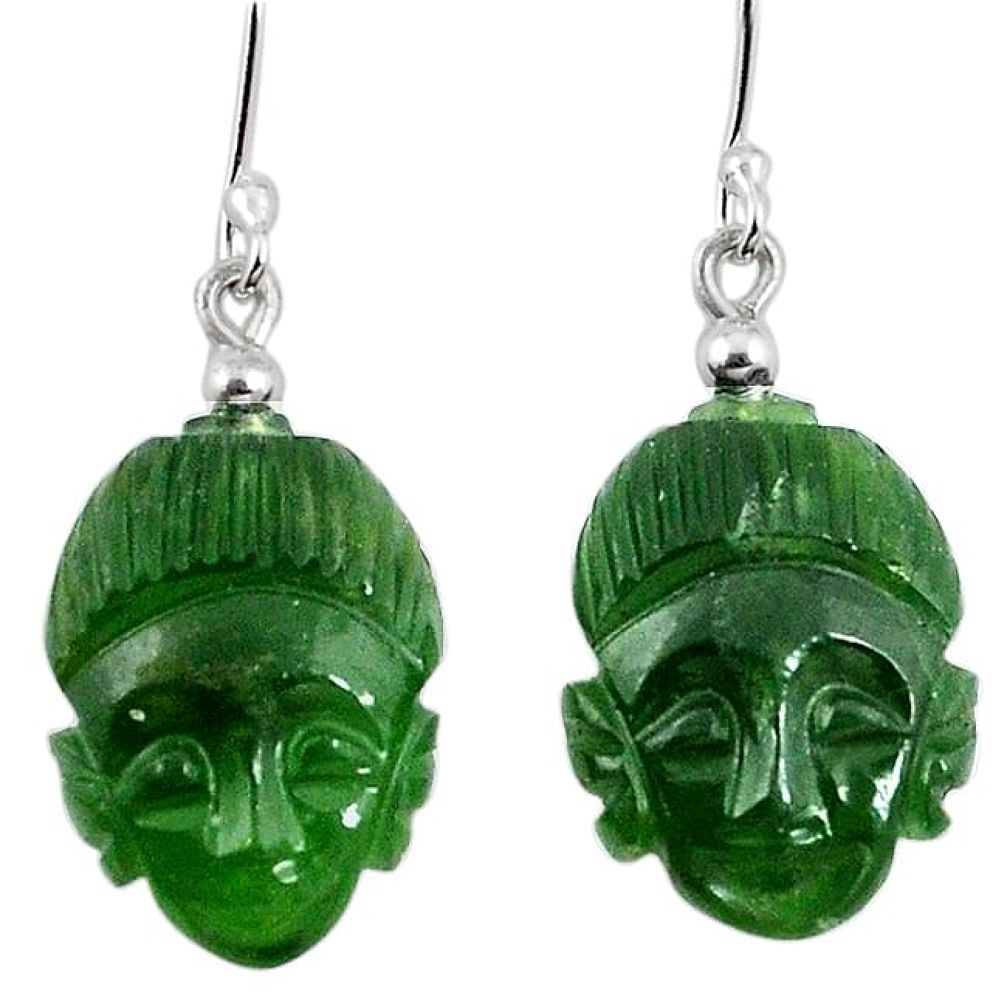 Natural green chalcedony 925 silver buddha charm earrings jewelry k92273