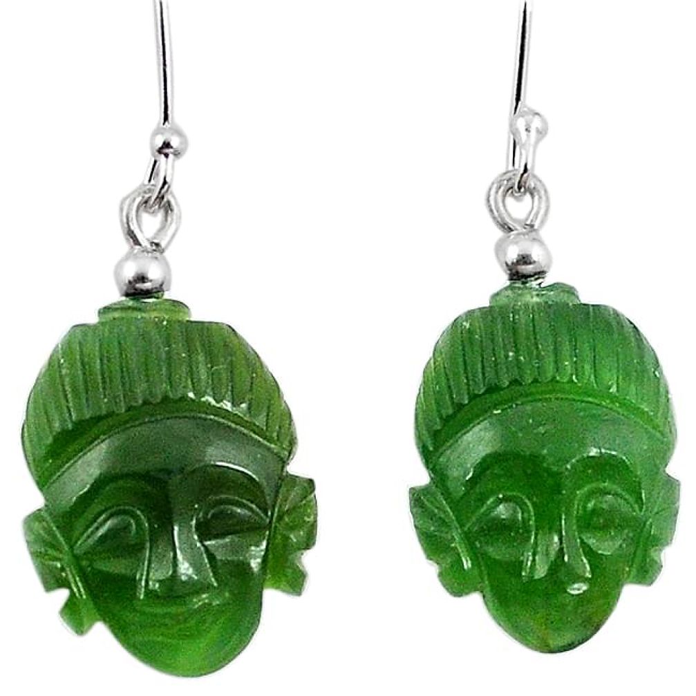 925 silver natural green chalcedony buddha charm earrings jewelry k92274