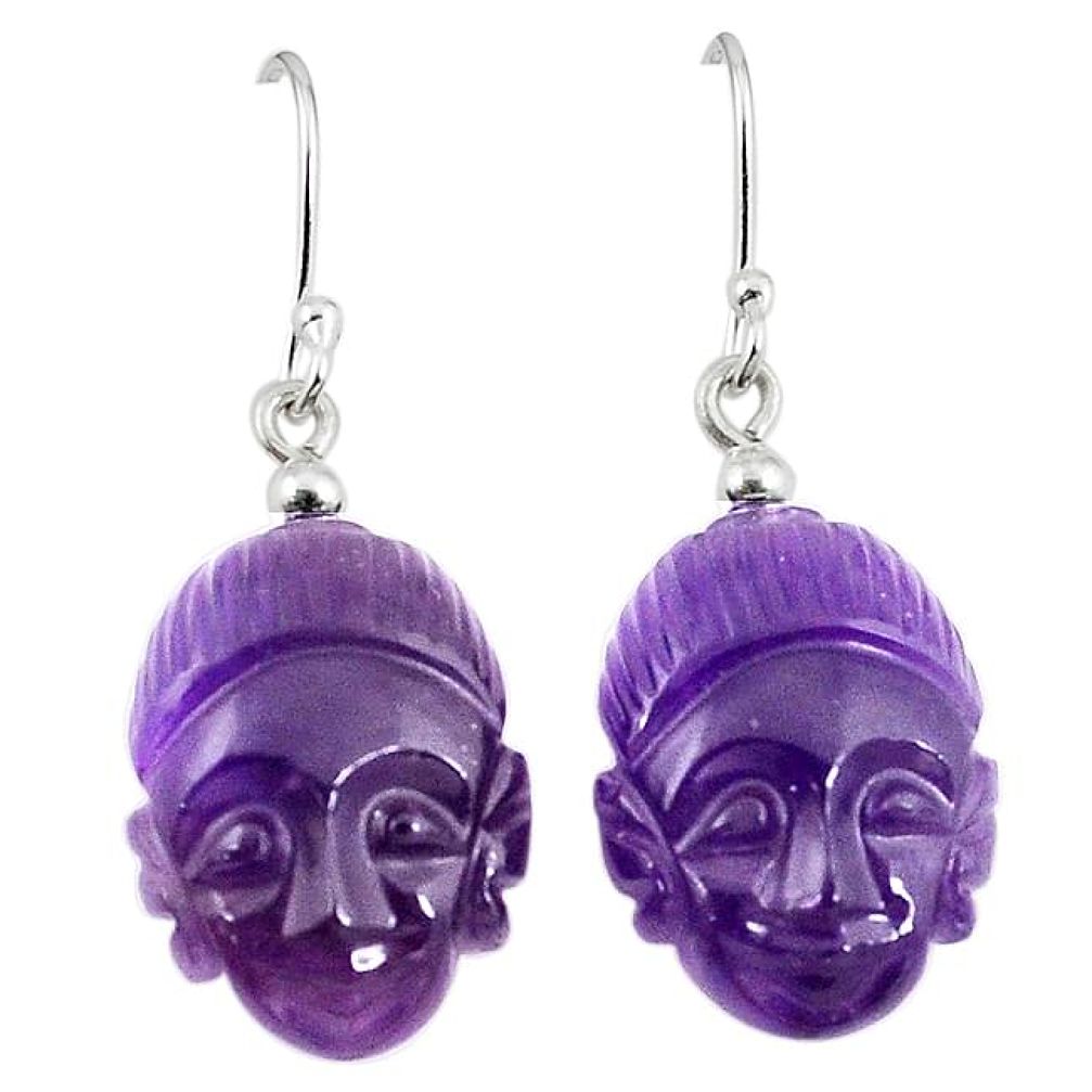 925 silver natural purple amethyst buddha charm earrings jewelry k92284