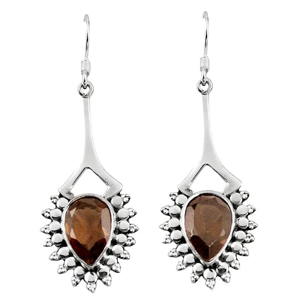 Brown smoky topaz 925 sterling silver dangle earrings jewelry k92351