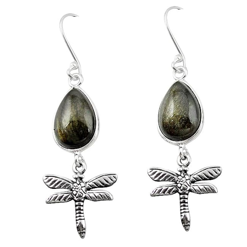 925 silver natural golden sheen black obsidian dragonfly earrings jewelry k96571