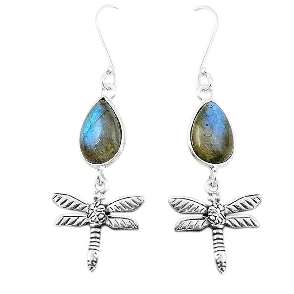 Natural blue labradorite 925 sterling silver dragonfly earrings k96614