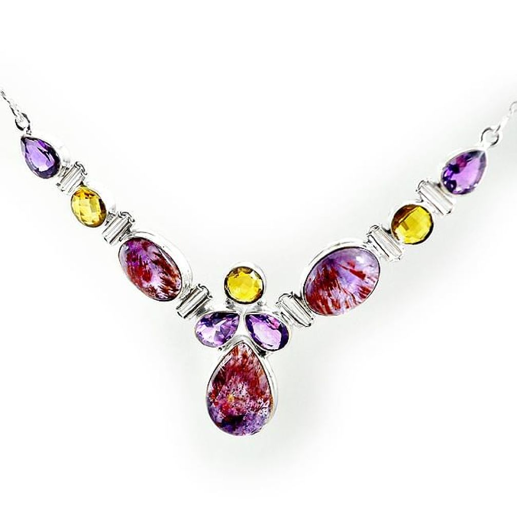 Clearance-Natural purple cacoxenite super seven (melody stone) 925 silver necklace k76141