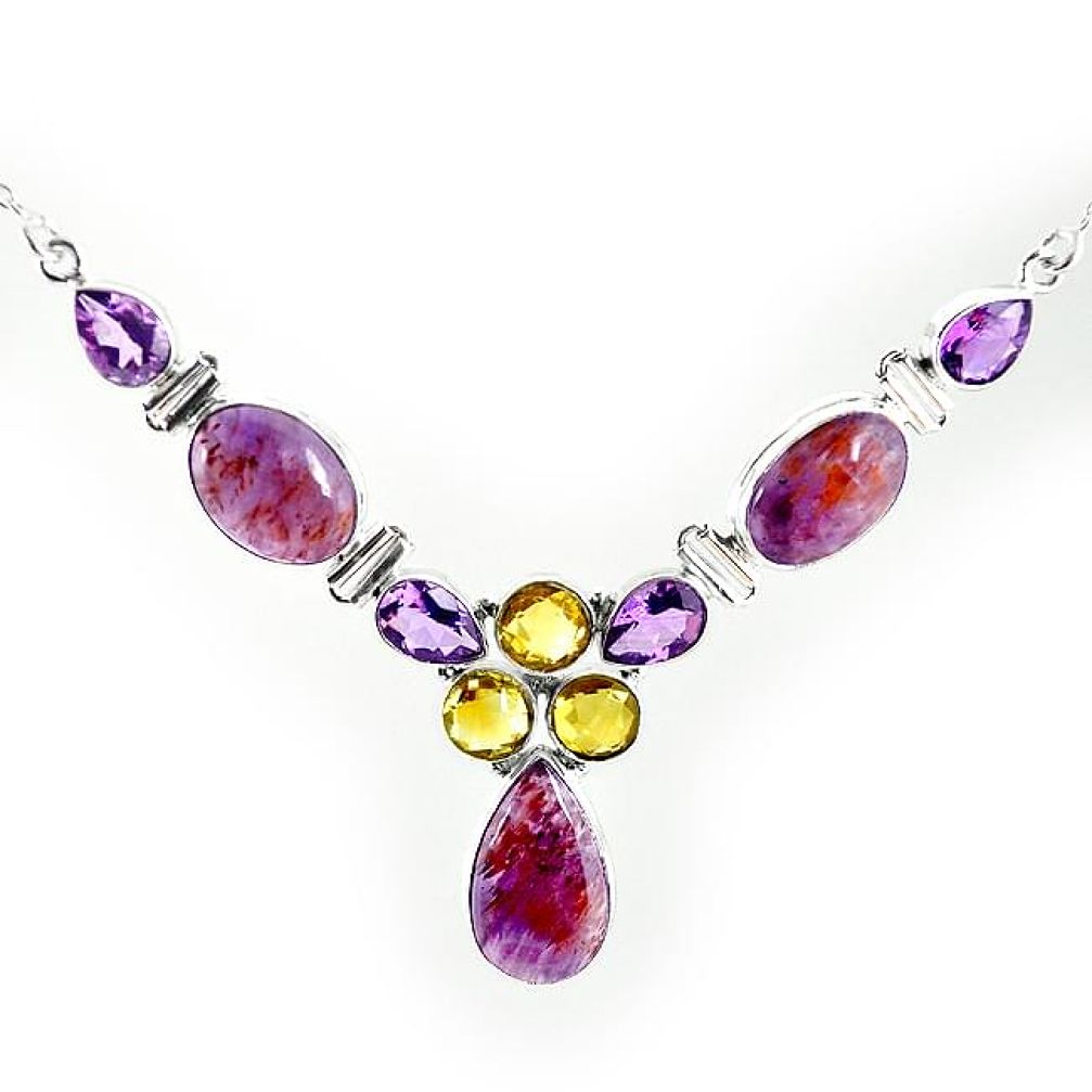 Clearance-Natural purple cacoxenite super seven (melody stone) 925 silver necklace k76148