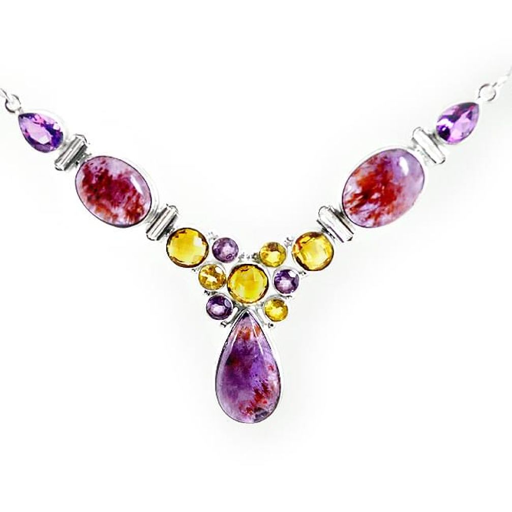 Clearance-925 silver natural purple cacoxenite super seven (melody stone) necklace k76149