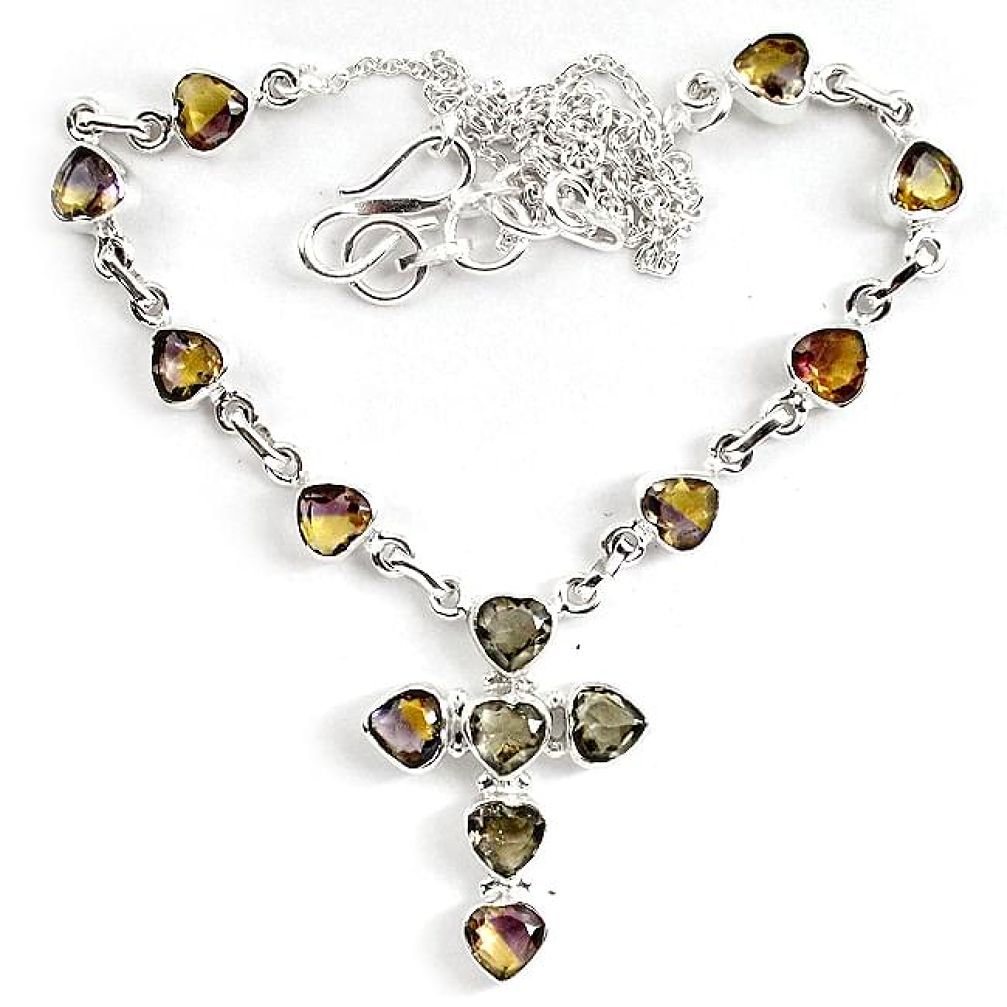 Clearance-23.47cts multicolor ametrine (lab) 925 sterling silver necklace jewelry k83310