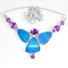 Clearance-Natural blue doublet opal australian amethyst 925 silver necklace k83336