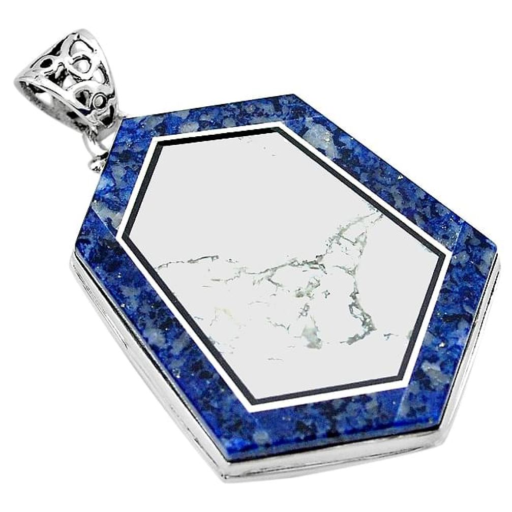 49.36cts natural white howlite lapis 925 sterling silver pendant jewelry k61630