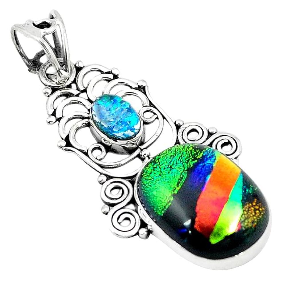 Clearance-Multi color dichroic glass australian opal (lab) 925 silver pendant k65306
