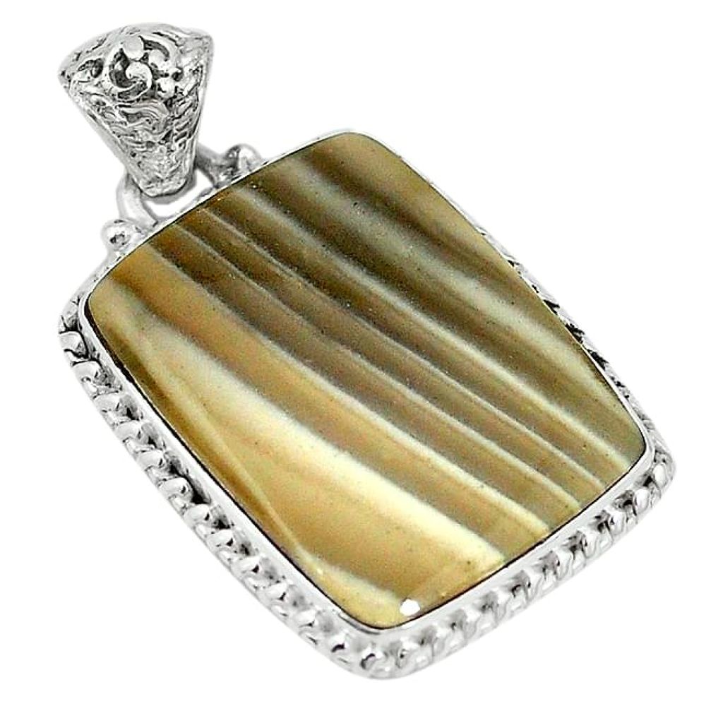 Clearance-Natural brown striped flint ohio 925 sterling silver pendant k68722