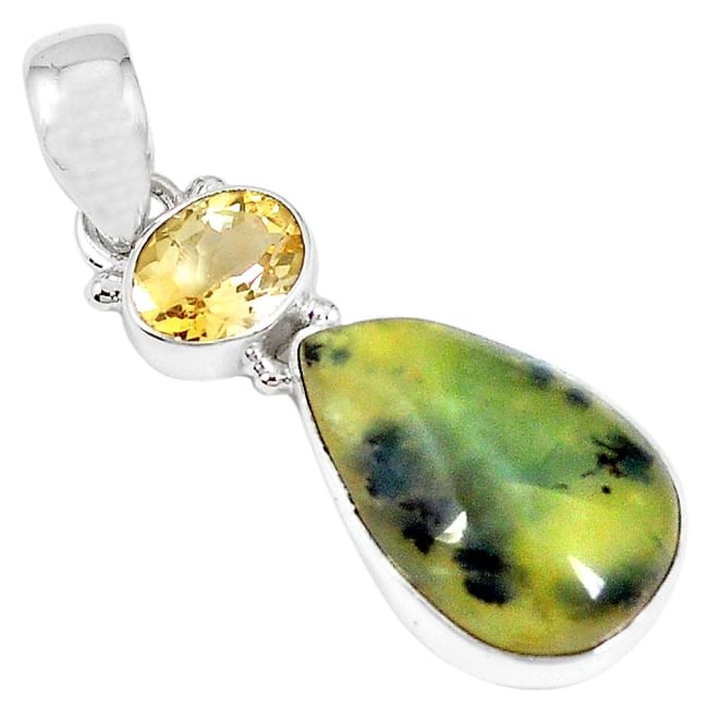 Clearance-Natural yellow opal citrine 925 sterling silver pendant jewelry k73134