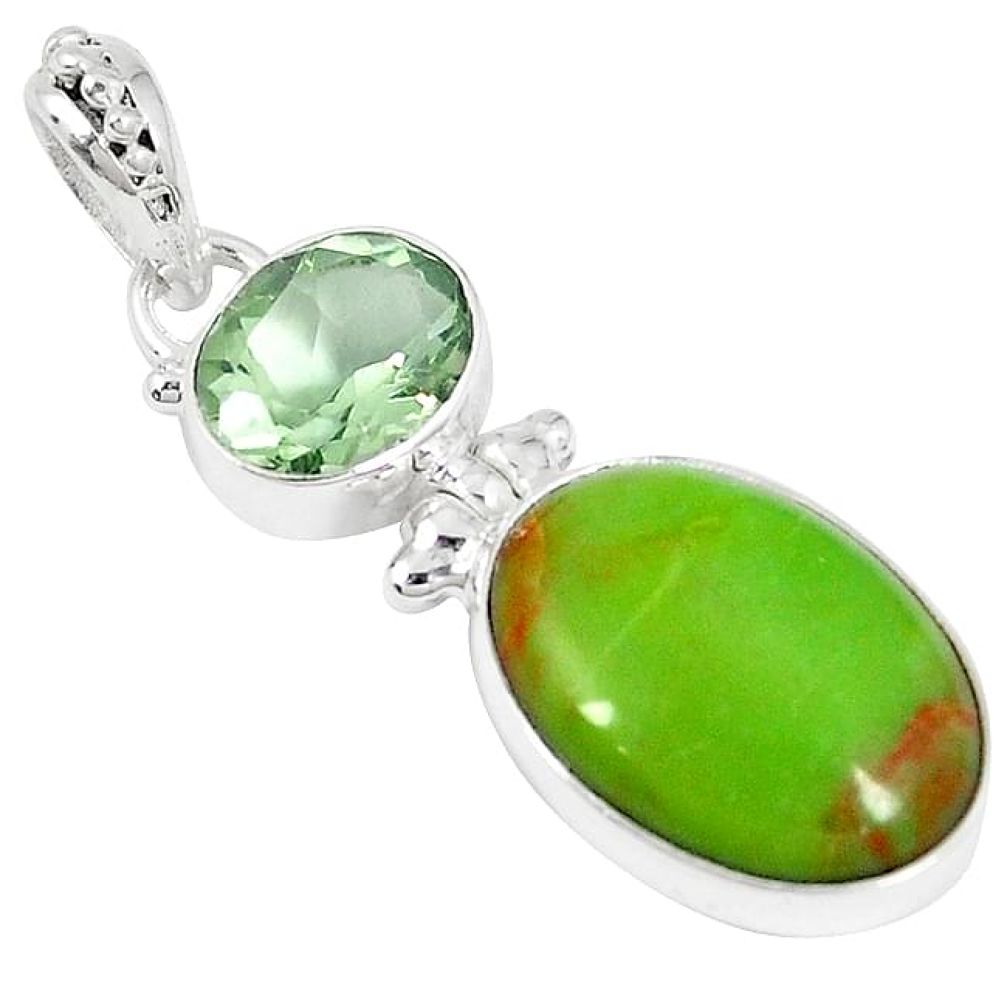 Clearance-Natural green gaspeite amethyst 925 sterling silver pendant jewelry k73159