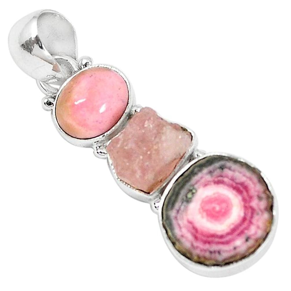Clearance-23.36cts natural pink rhodochrosite stalactite 925 silver pendant k73164