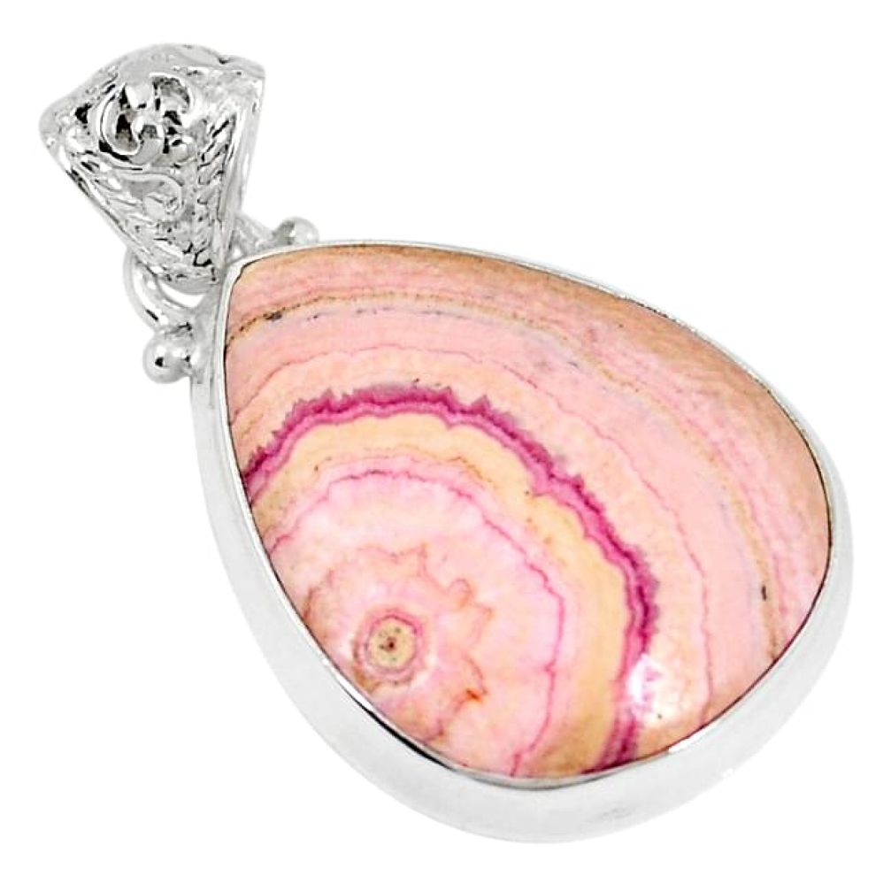 Clearance-18.68cts natural pink rhodochrosite stalactite 925 silver pendant k73167