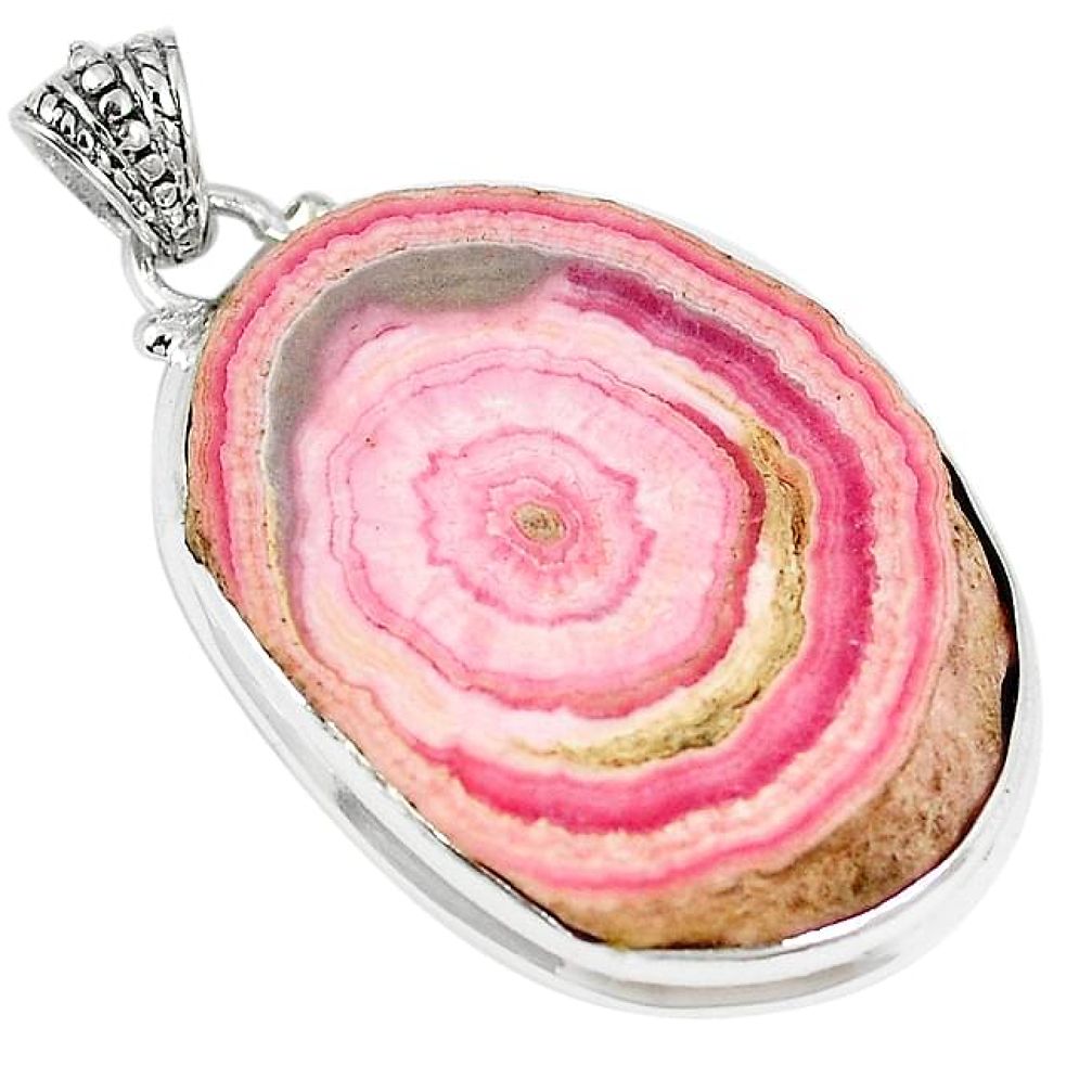 Clearance-30.83cts natural pink rhodochrosite stalactite 925 silver pendant k73168