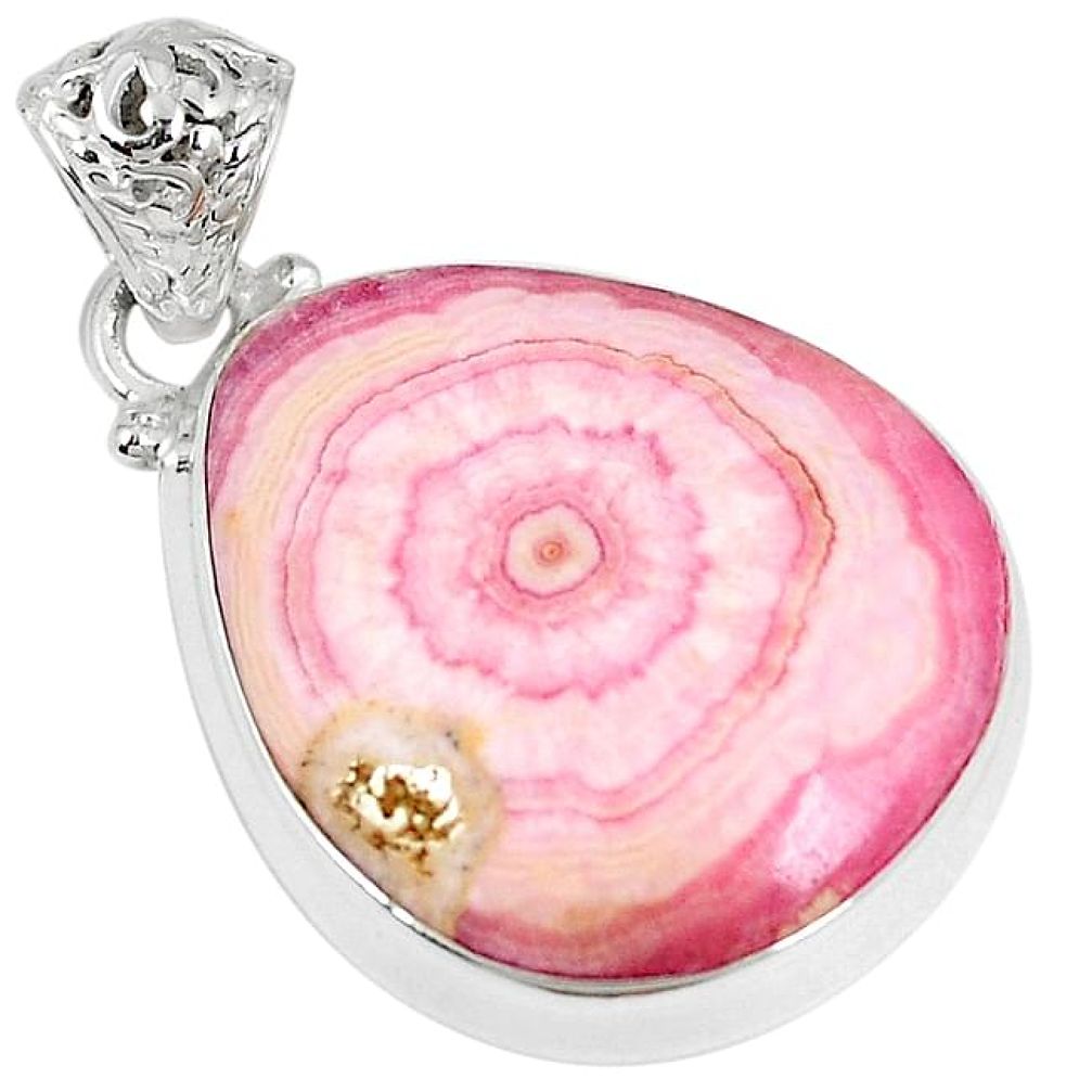 Clearance-24.28cts natural pink rhodochrosite stalactite 925 silver pendant k73179
